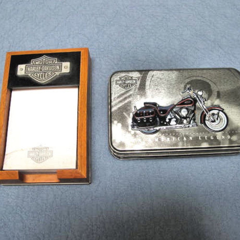 H-D PLAYING CARDS, HARLEY NOTE HOLDER, VINTAGE NEVER USED OFFICIAL HARLEY ITEMS